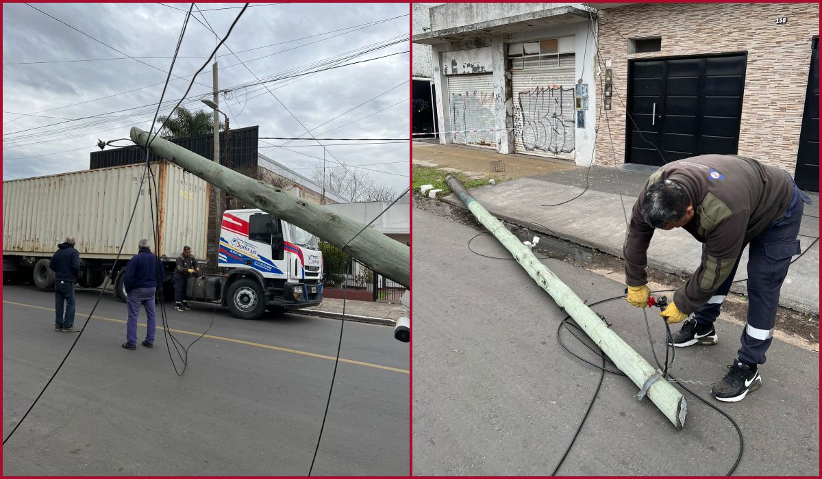 Un camión derribó postes de luz y dejó a oscuras a vecinos de Temperley