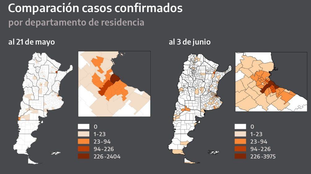 Comparaci&oacute;n de casos confirmados en el pa&iacute;s. Fuente: Presidencia