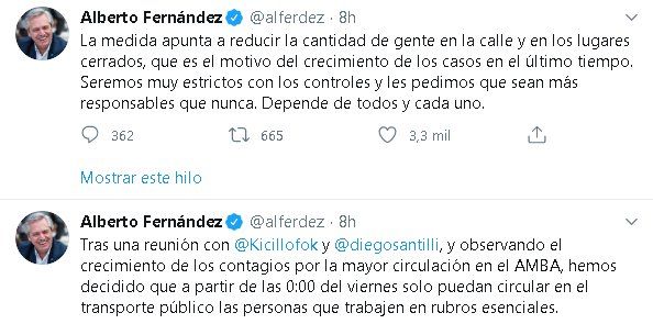 As&iacute; anunci&oacute; Alberto Fern&aacute;ndez la decisi&oacute;n de restringir el transporte solo a personal que cumple con actividades esenciales