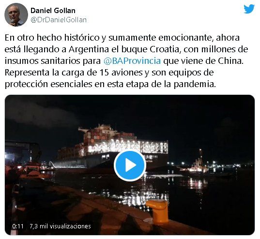 Así celebraba el ministro de Salud la llegada del buque de la Operación Shangai