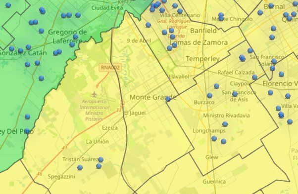 Esteban Echeverr&iacute;a.&nbsp;En el indicador azul se encontrar&iacute;an los "&uacute;nicos" seis hogares que est&aacute;n sin luz seg&uacute;n el ENRE.