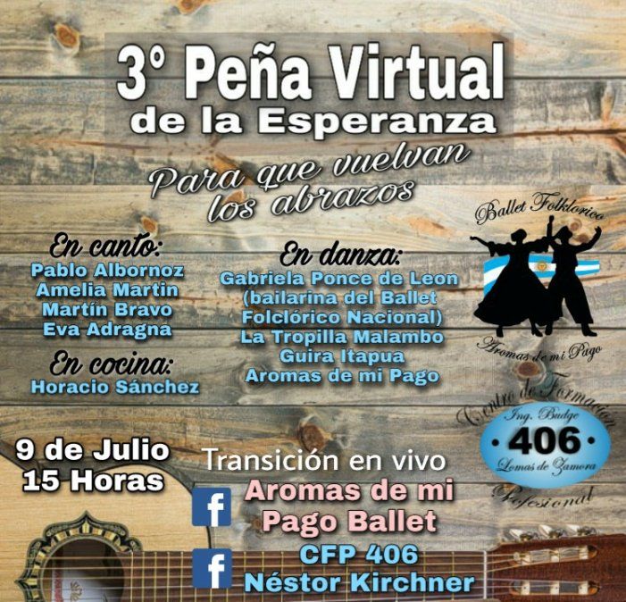 Artistas que participarán de la Peña Virtual para celebrar el Día de la Independencia en Lomas de Zamora.