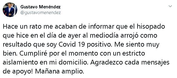 As&iacute; anunciaba el intendente de Merlo su diagn&oacute;stico positivo de Covid-19