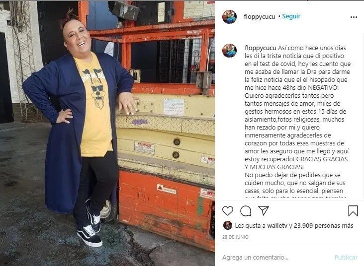 Mensaje de Floppy contando que se recupero del Covid-19.