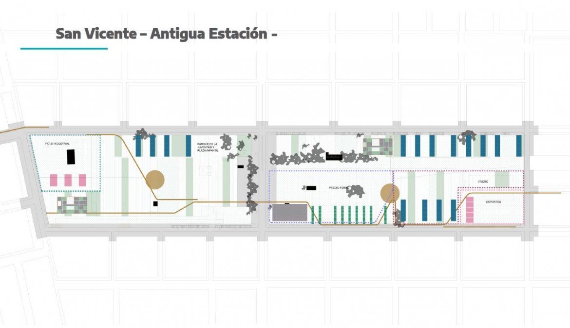 El ante proyecto de parque urbano para la zona de la vieja estaci&oacute;n de San Vicente.