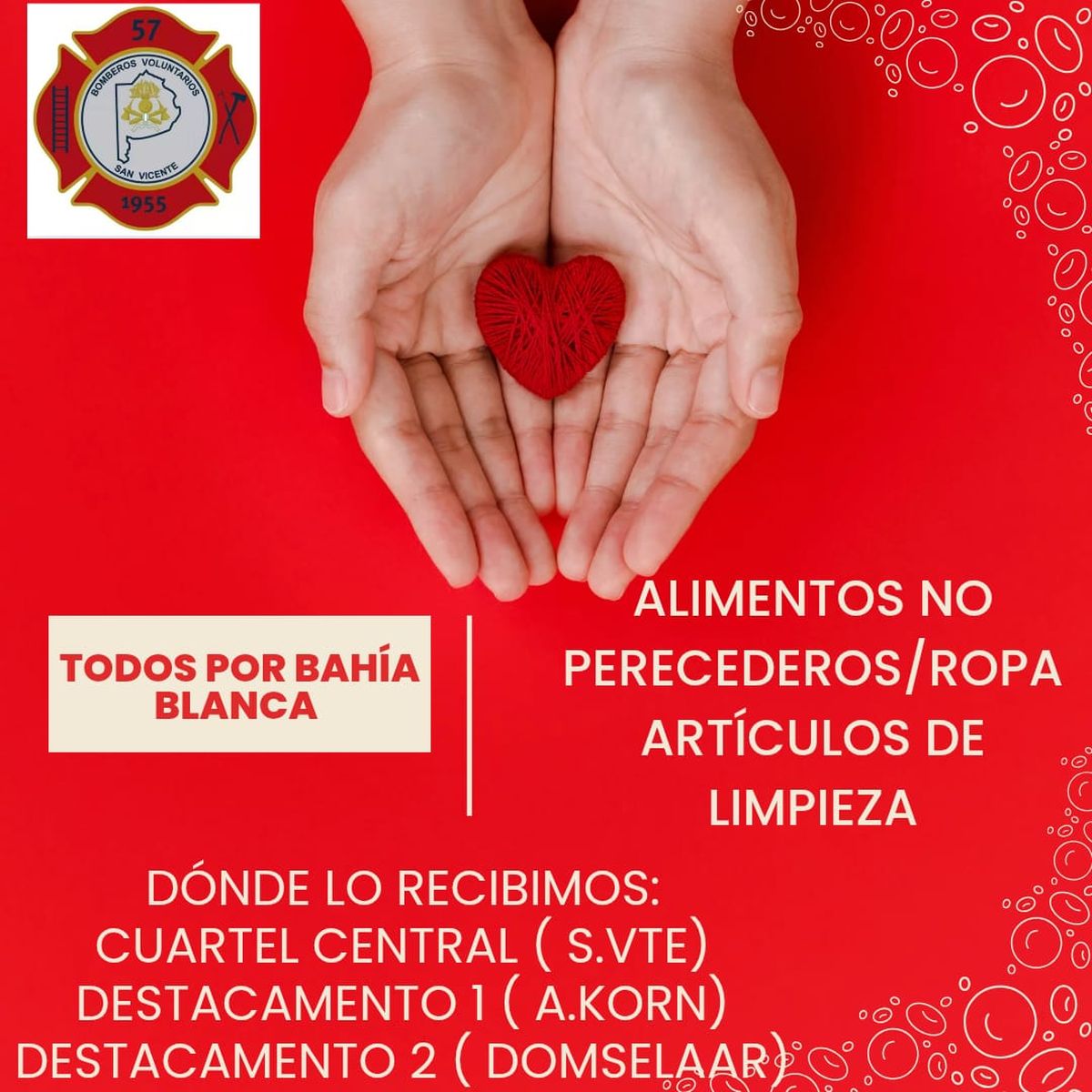 Las dependencias de Bomberos de San Vicente están habilitadas para recibir donaciones. 