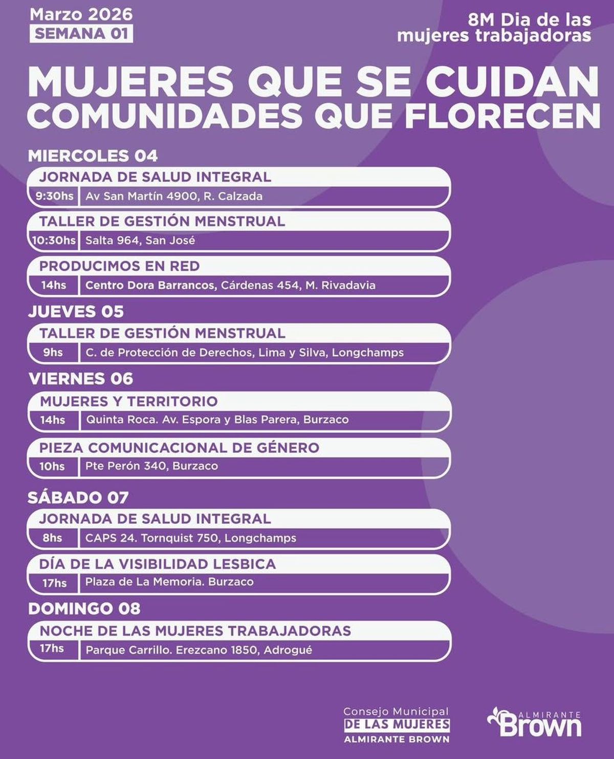 Flyer difundido por la Municipalidad de Almirante Brown.