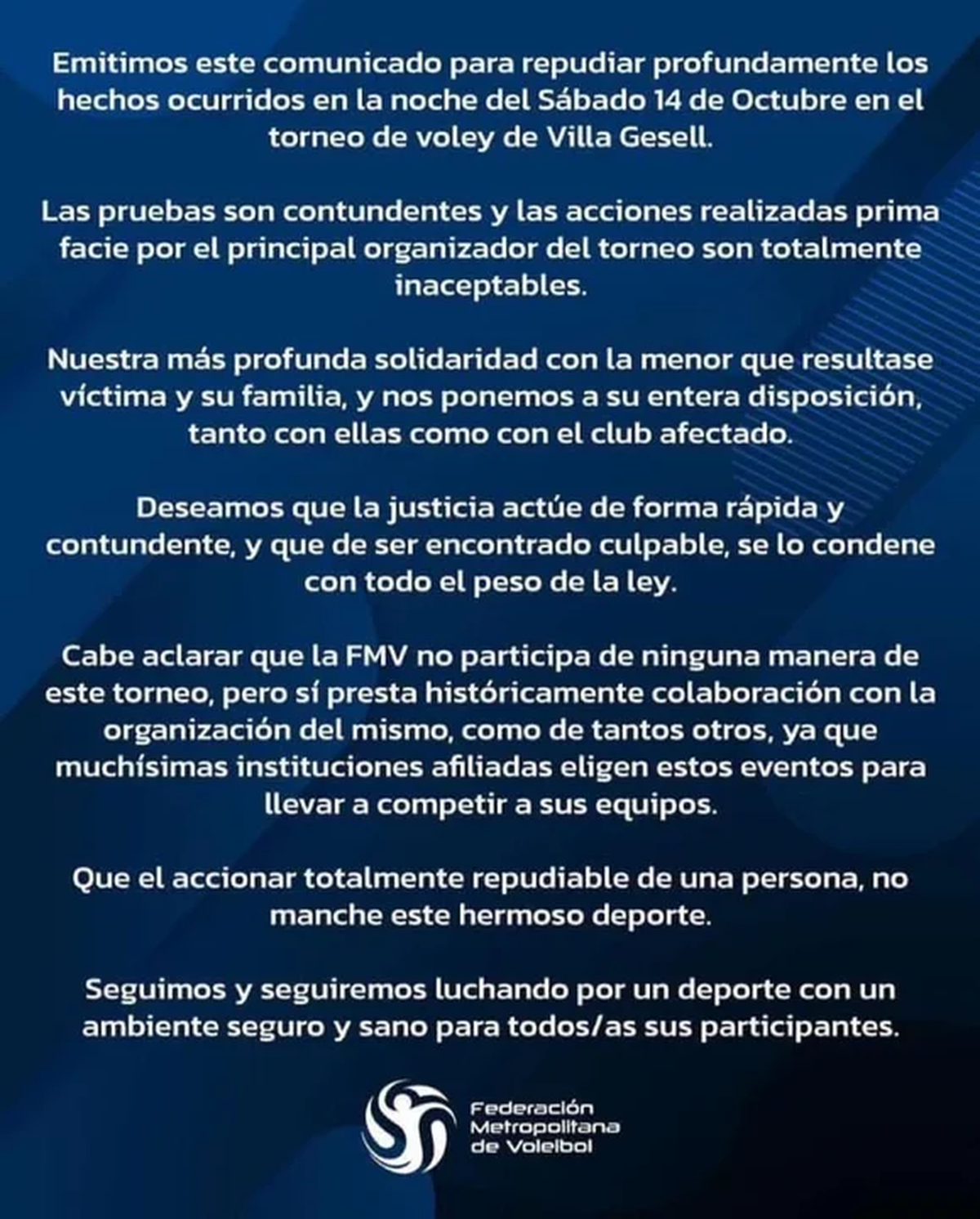 La Federación Metropolitana de Voley sacó un comunicado repudiando lo que sucedió con la hija de la jugadora de Temperley.