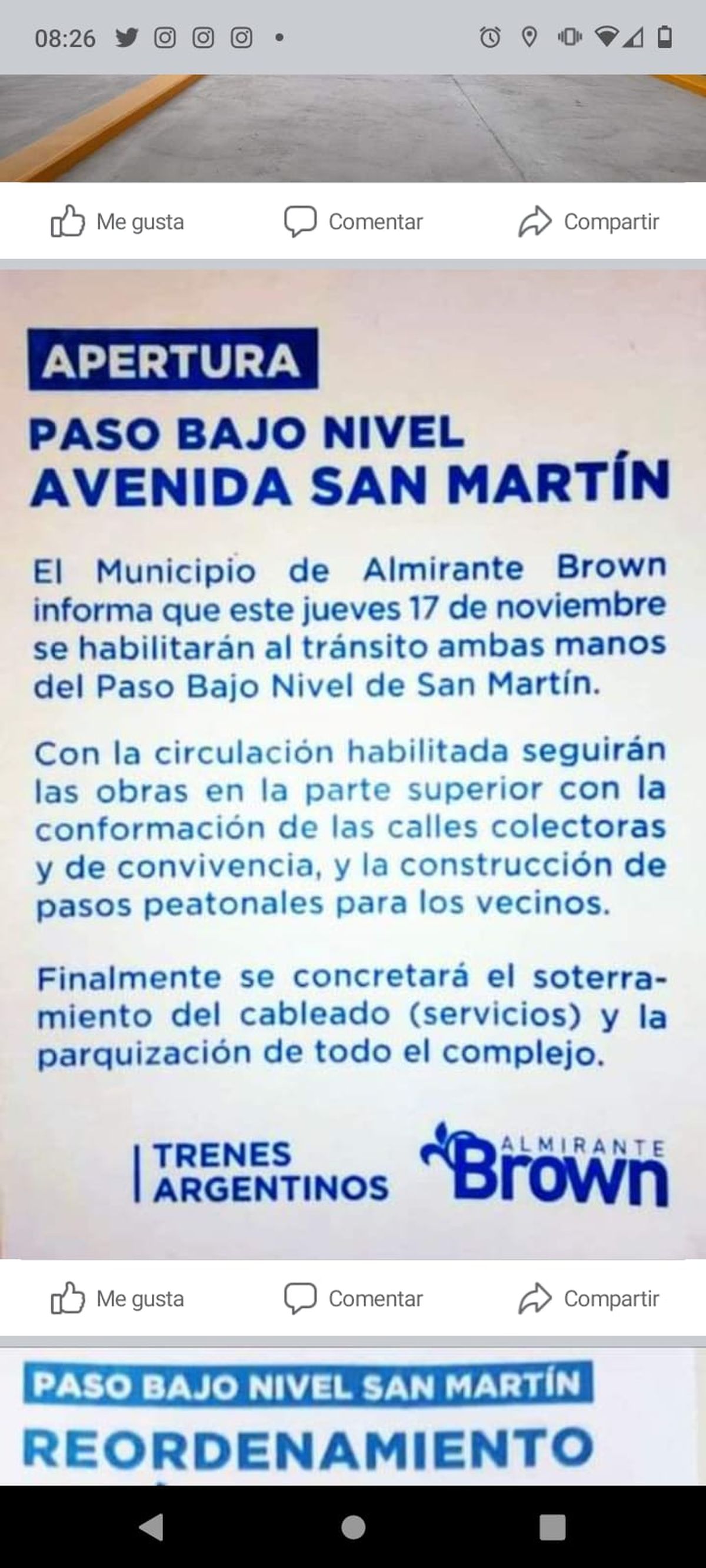 Habilitan el paso bajo nivel de San Martín en Almirante Brown: cómo queda el tránsito