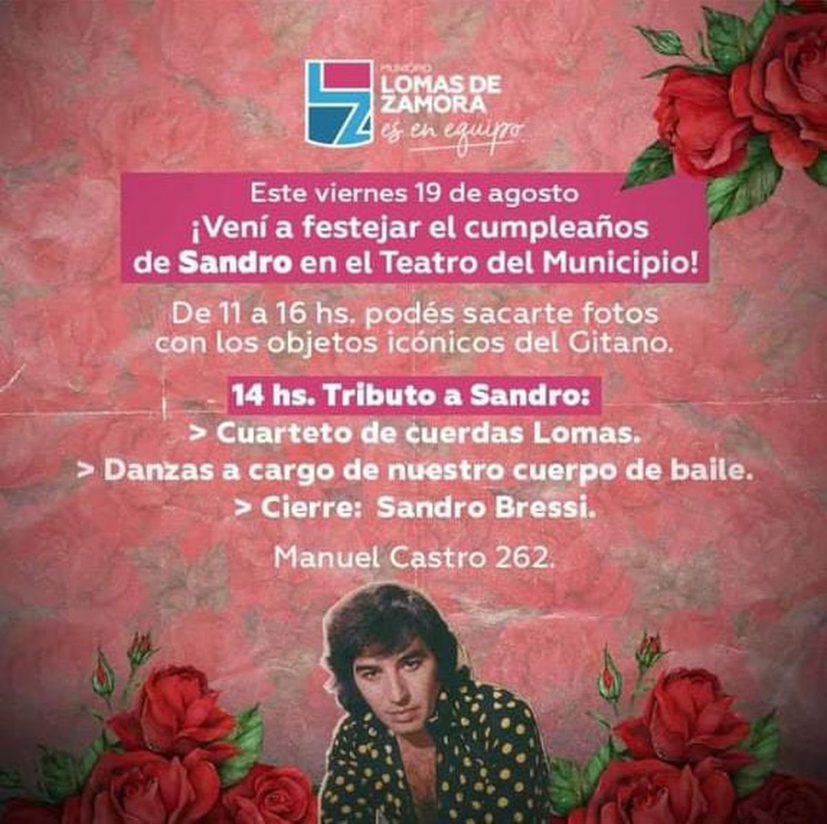 Shows y homenajes a Sandro en Lomas de Zamora en su cumpleaños 77