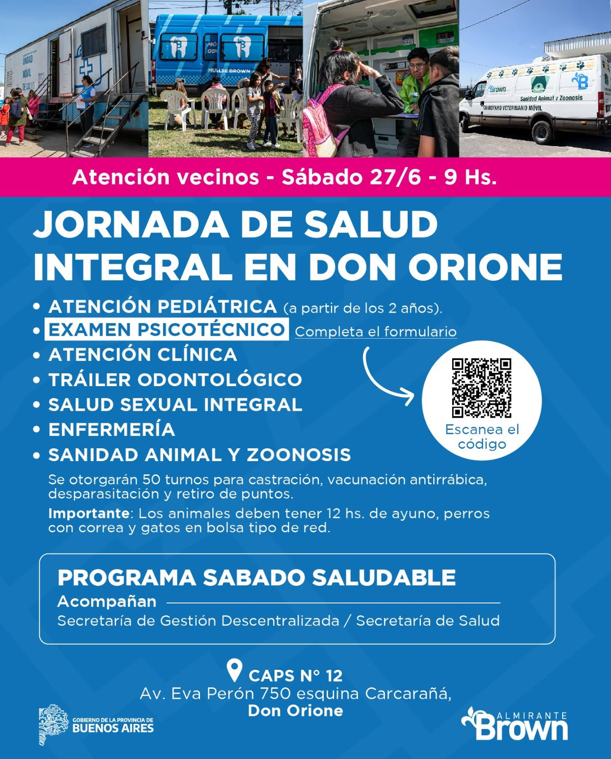 Flyer difundido por la Municipalidad de Almirante Brown.
