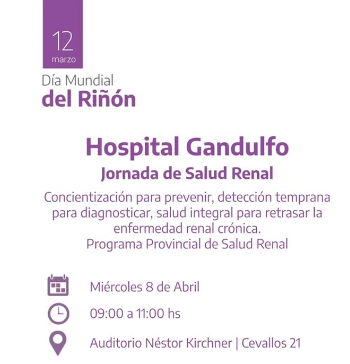 Jornada de salud renal en el Hospital Gandulfo: realizarán controles, prevención y actividades por el Día Mundial del Riñón.