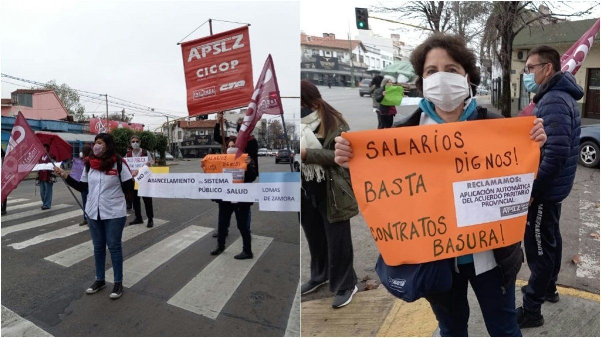 Protesta de trabajadores de la salud de Lomas de Zamora.