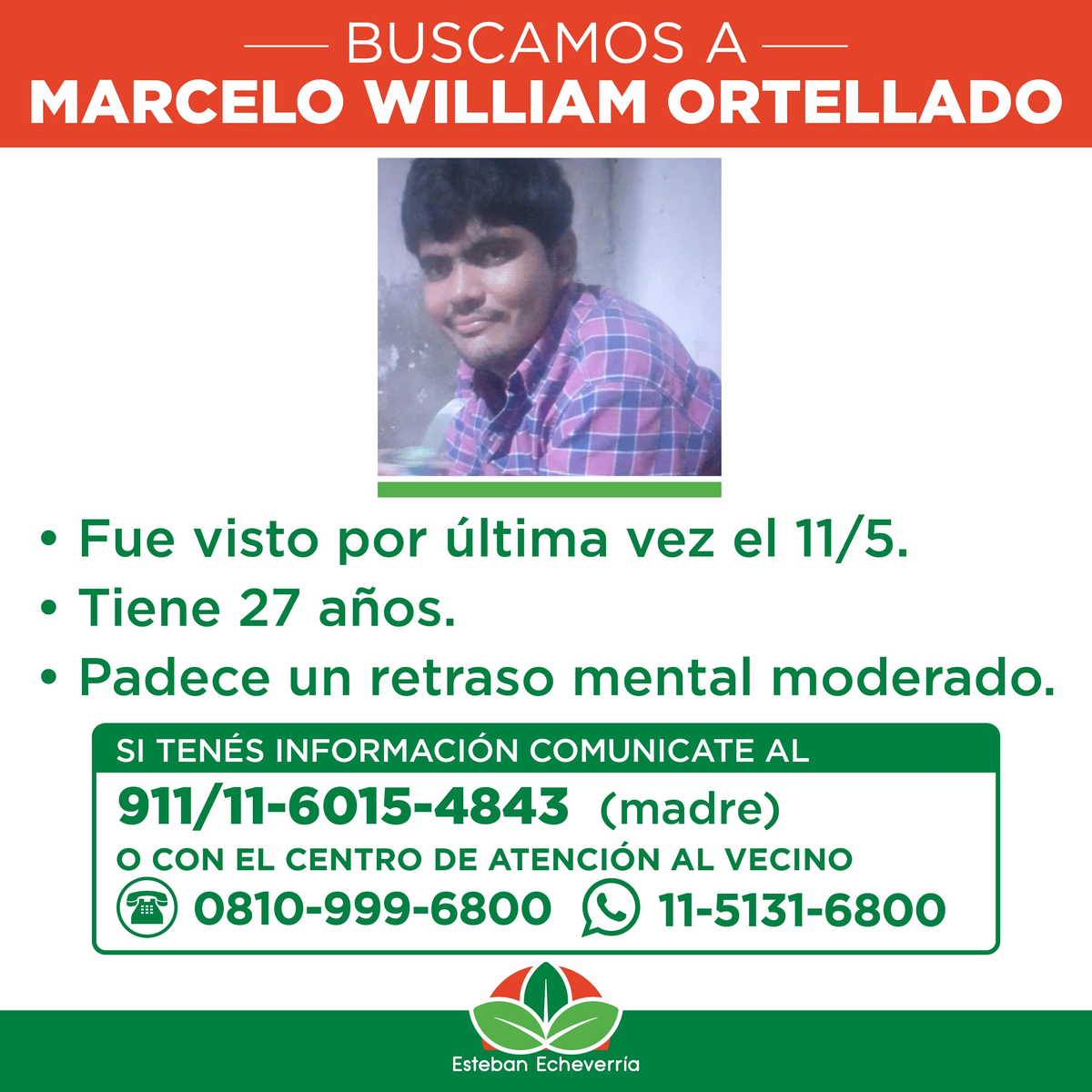El joven de Monte Grande que se encuentra perdido desde el domingo. 