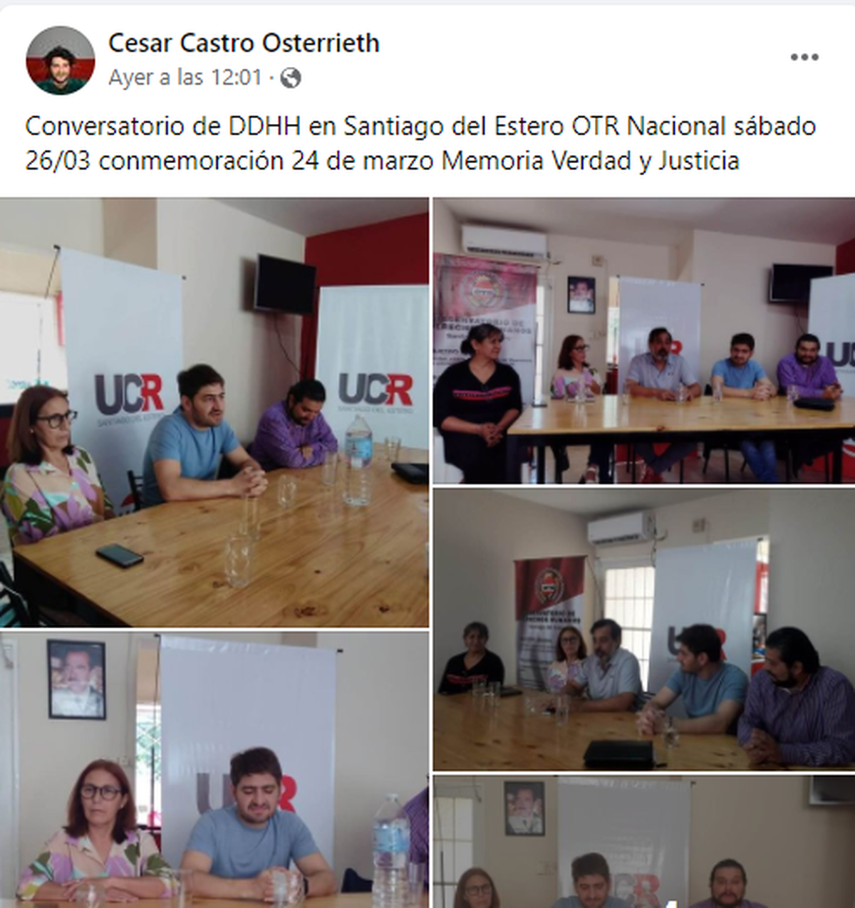 La &uacute;ltima publicaci&oacute;n en redes sociales del vecino de Alejandro Korn, sobre la actividad militante en Santiago del Estero.