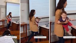 una docente se volvio viral por cuidar a la beba de una alumna