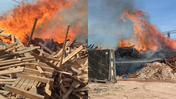 feroz incendio en un deposito de pallets de longchamps