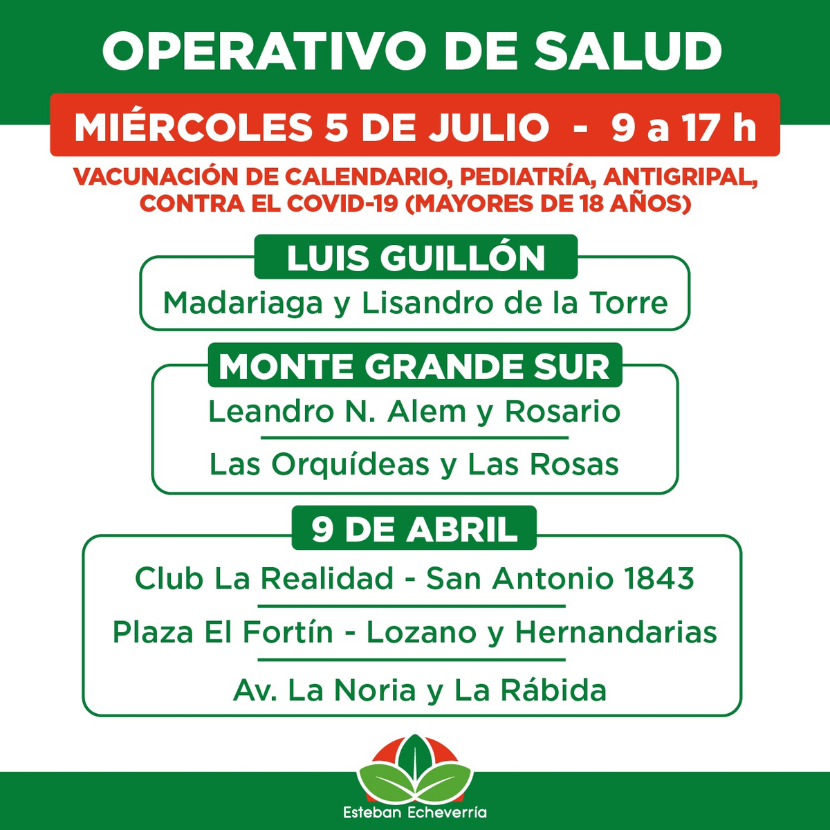 El Municipio de Esteban Echeverría lleva adelante un operativo territorial de vacunación. 