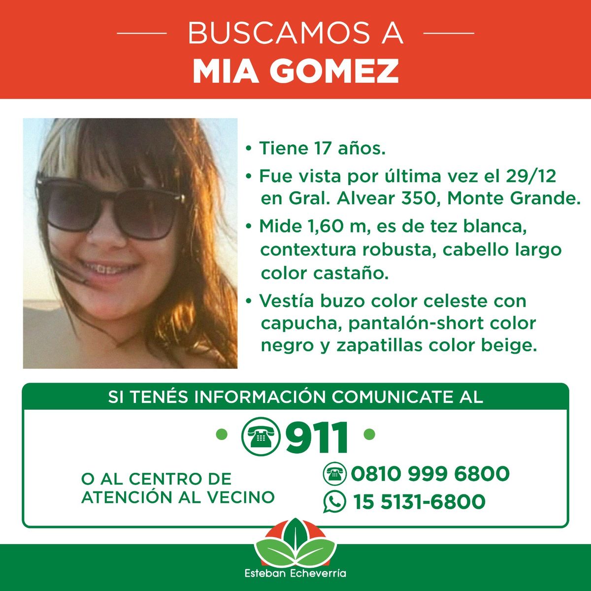 La búsqueda de Mía Gómez en Monte Grande. 