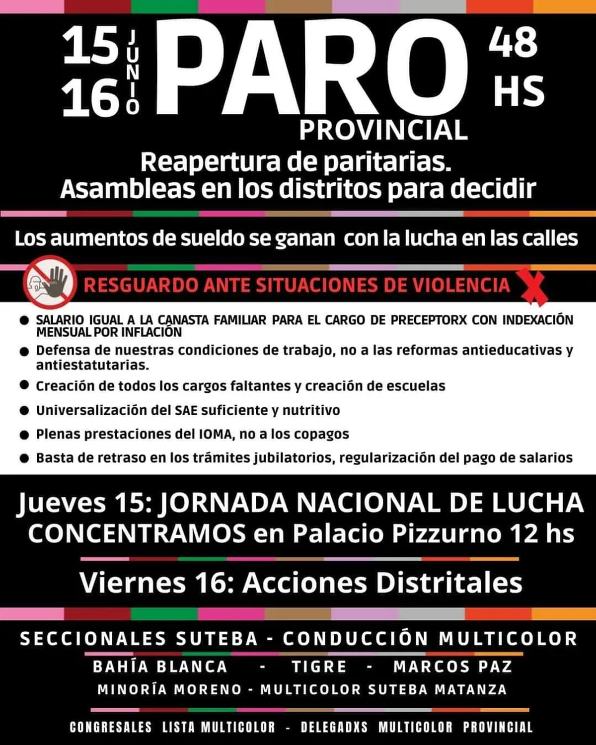 Los motivos de la convocatoria del paro docente por parte de la Multicolor de SUTEBA.