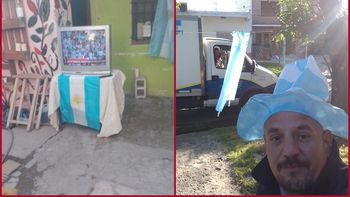 Mundial solidario: vecino de Llavallol sacó una tele a la calle para ver a la Selección.