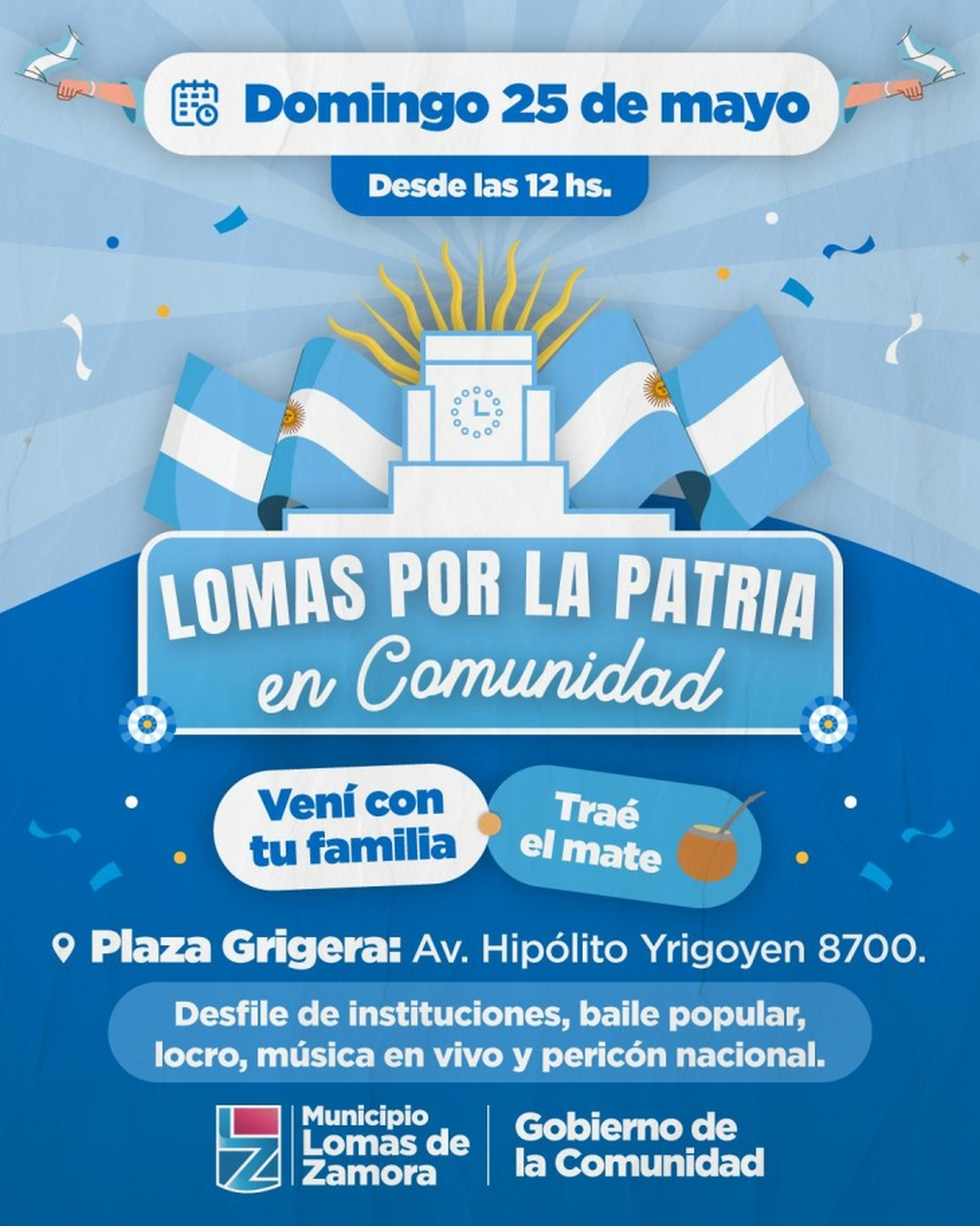 La celebraci&oacute;n se har&aacute; en la Plaza Grigera de Lomas.&nbsp;