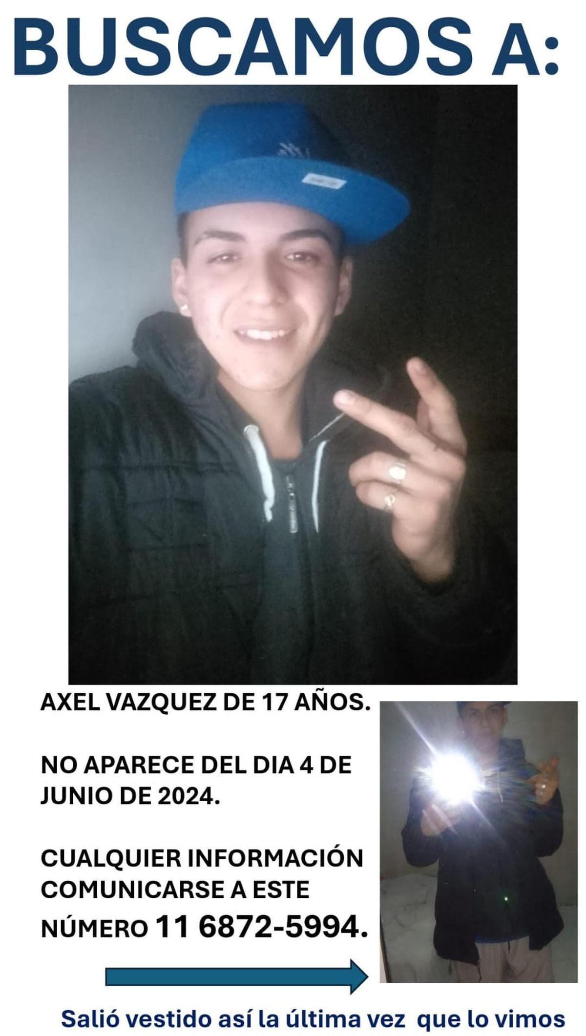 Publicación difundida por la familia del joven desaparecido en San Francisco Solano, Quilmes.