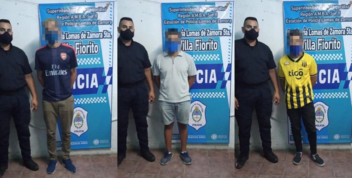 Los tres detenidos por el robo. Fueron capturados por el Comando de Patrullas de Lomas de Zamora y trasladados a la Comisaría 5ª.
