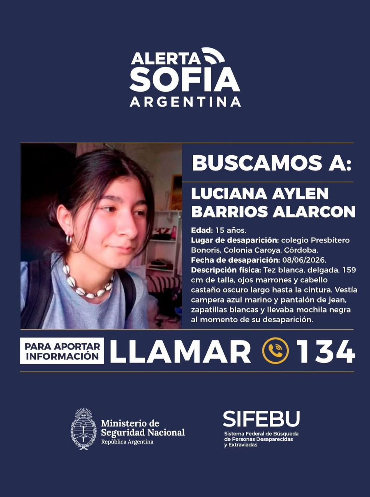 Alerta Sofía emitido por Policía Federal Alerta Sofía emitido por Policía Federal