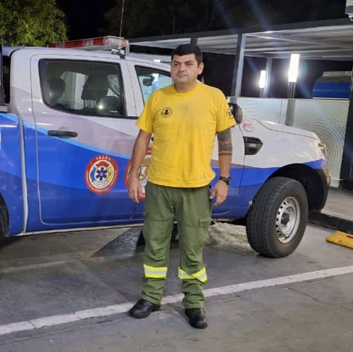 El Suboficial Mauro Lombardi, de Esteban Echeverría, viajó la semana pasada para combatir los incendios. 