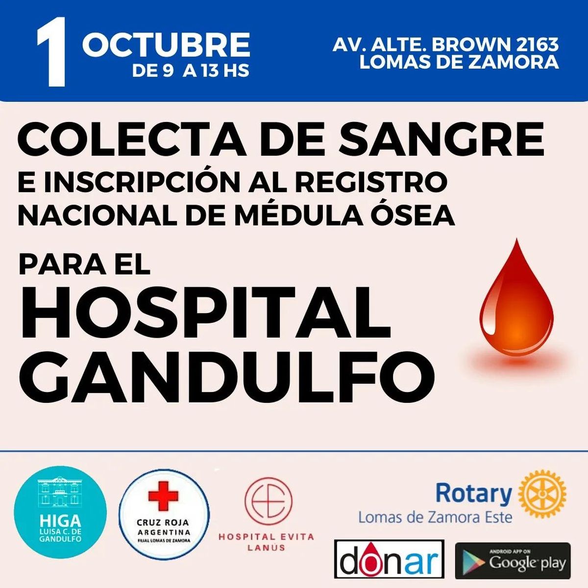 La colecta de sangre se realizará en la sede del Rotary Club de Lomas de Zamora