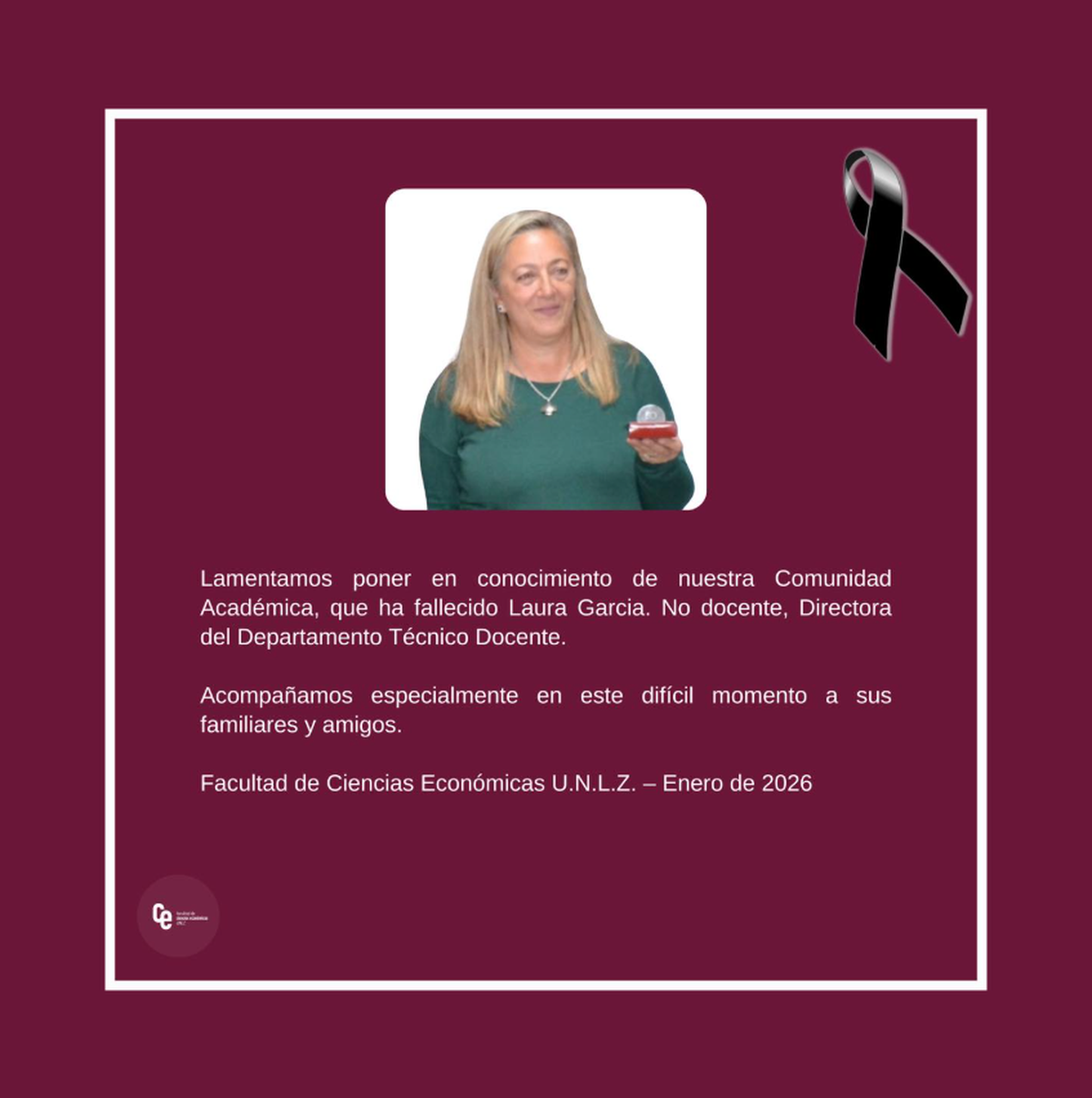 La comunicación oficial fue difundida por la Facultad de Ciencias Económicas de la Universidad Nacional de Lomas de Zamora