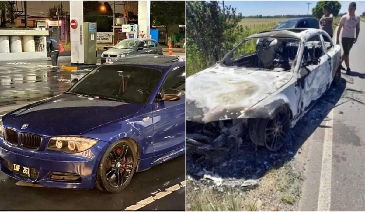 El auto calcinado en el que iban los jóvenes de Florencio Varela.