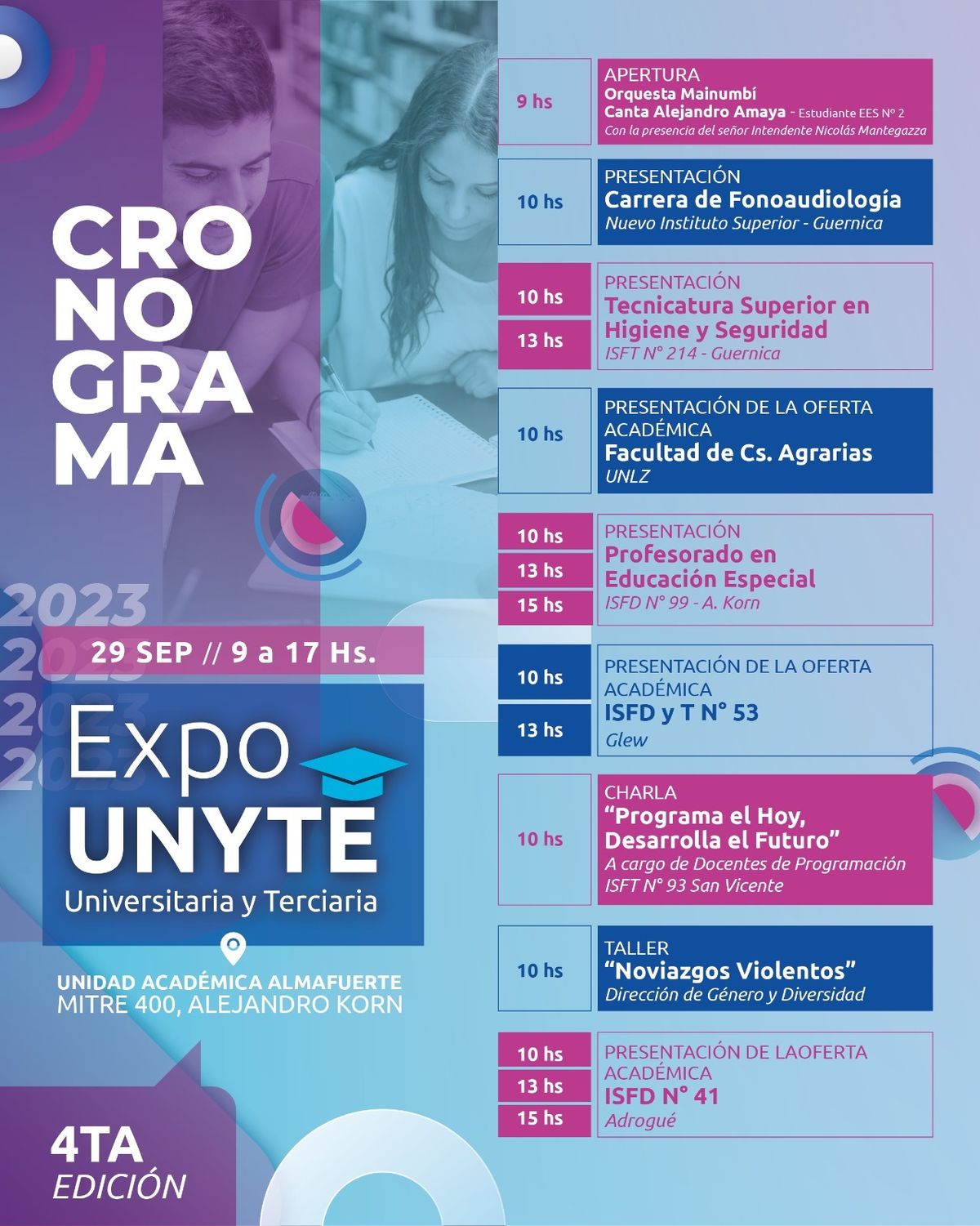 El cronograma de la cuarta edición de la Expo Unyte de San Vicente.