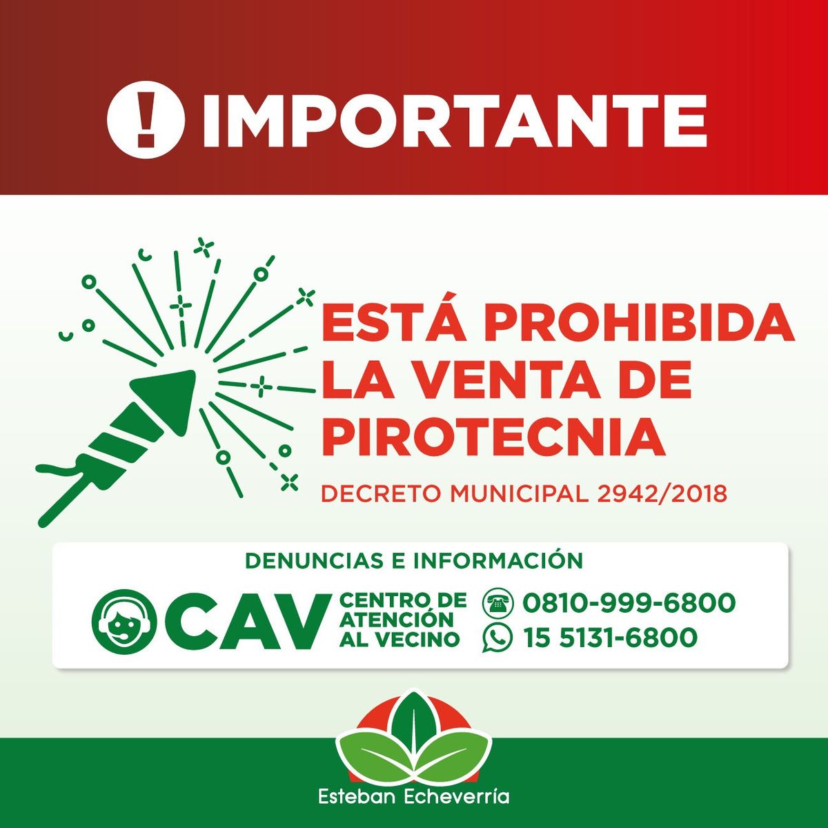 Se encuentra prohibida la venta de pirotecnia en Esteban Echeverría. 