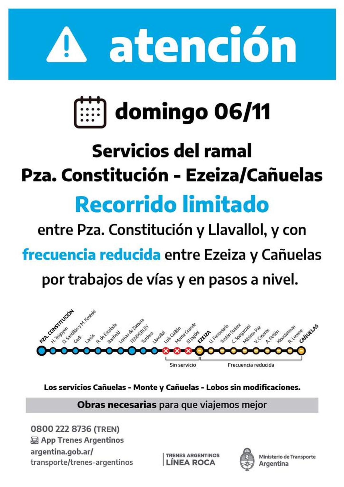 Cómo circulará el Tren Roca este domingo