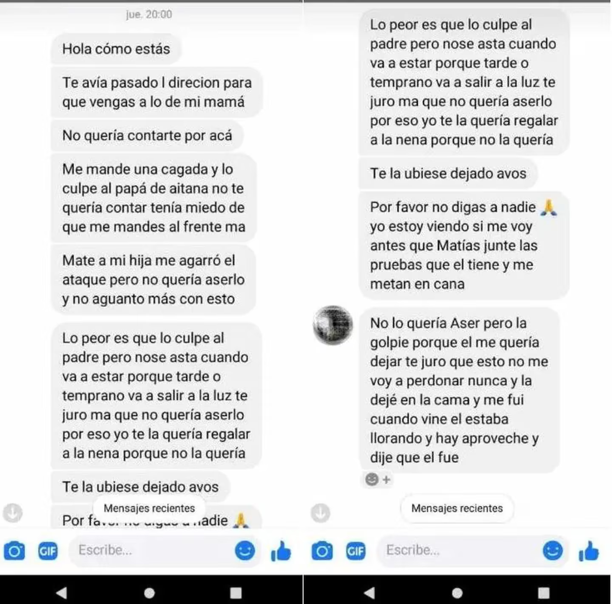 Los mensajes de la madre de la víctima. Los mensajes de la madre de la víctima.