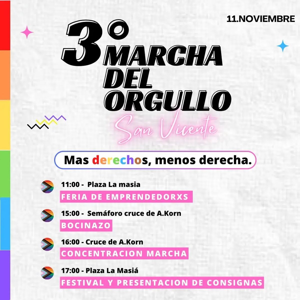 El cronograma de la tercera edición de la Marcha del Orgullo de San Vicente.