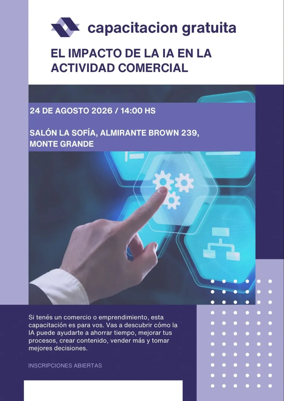 El encuentro está dirigido a comerciantes y emprendedores interesados en incorporar herramientas de IA a sus negocios.