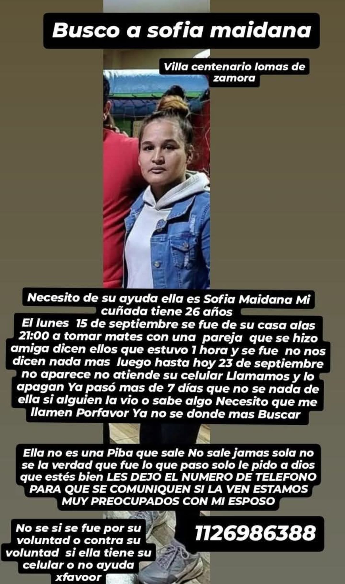 La publicación de la familia de la joven de Lomas de Zamora. 