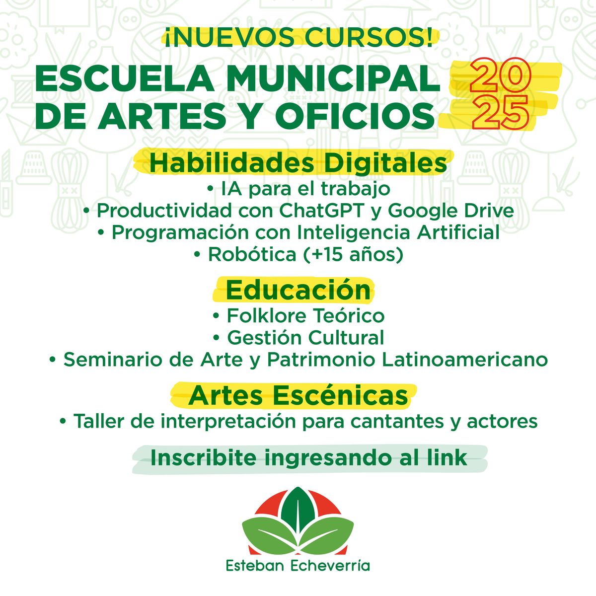 Abierta la inscripción para la Escuela de Artes y Oficios de Esteban Echeverría. 