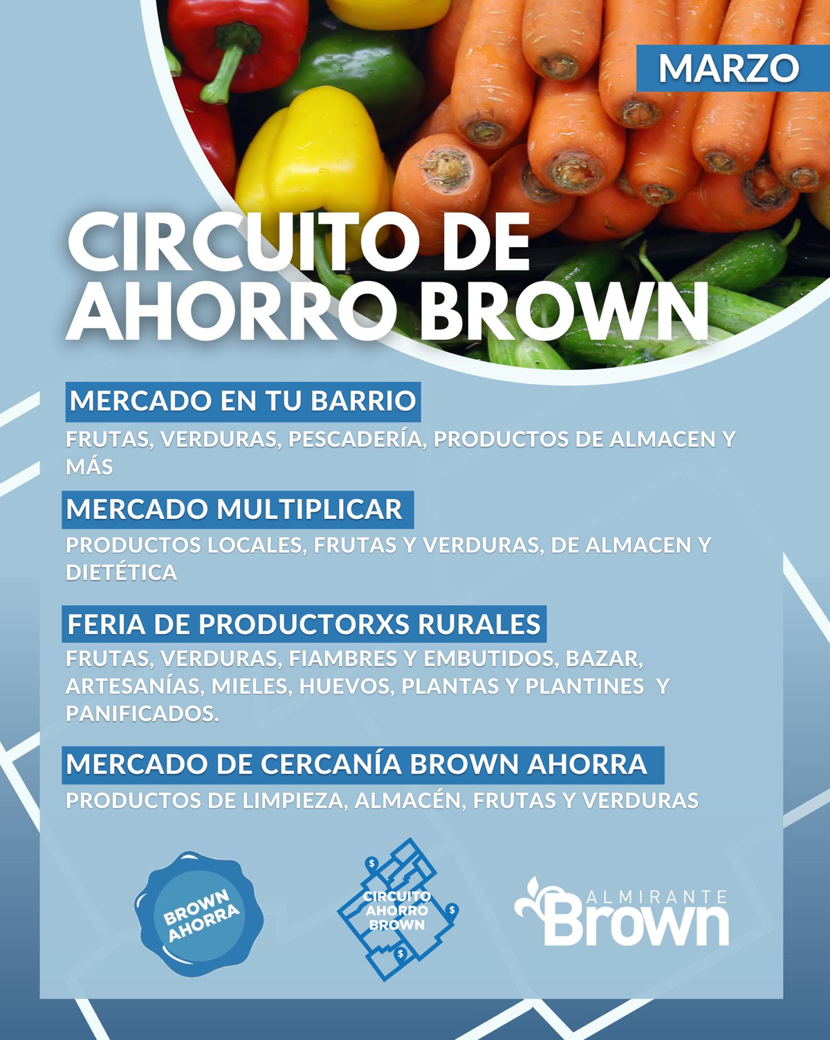 Los mercados del Circuito de Ahorro Brown se distribuir&aacute;n por la localidad durante marzo.