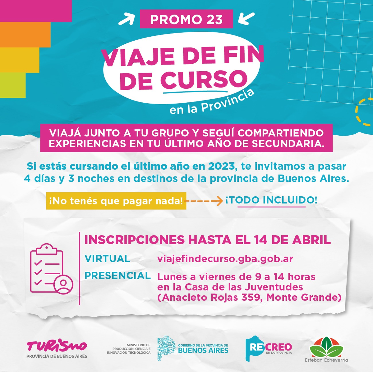 Los vecinos de Esteban Echeverría tienen tiempo de inscribirse hasta el 14 de abril.