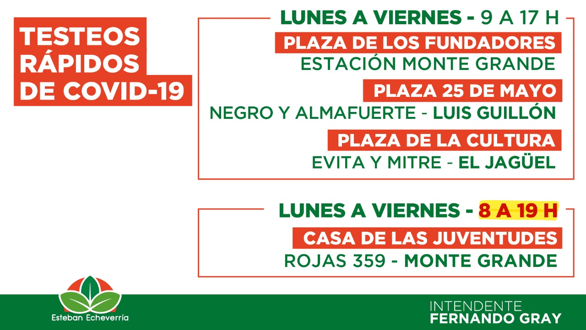 Los lugares donde se realizan los testeos en Esteban Echeverría. 