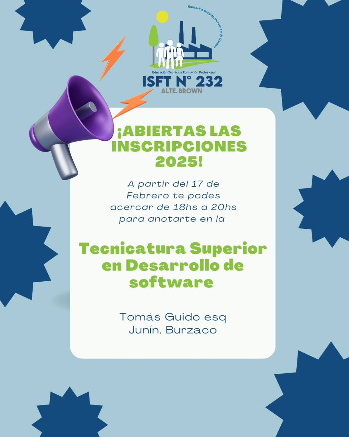 La inscripción se realiza en el ISFT N° 232 de Burzaco. 