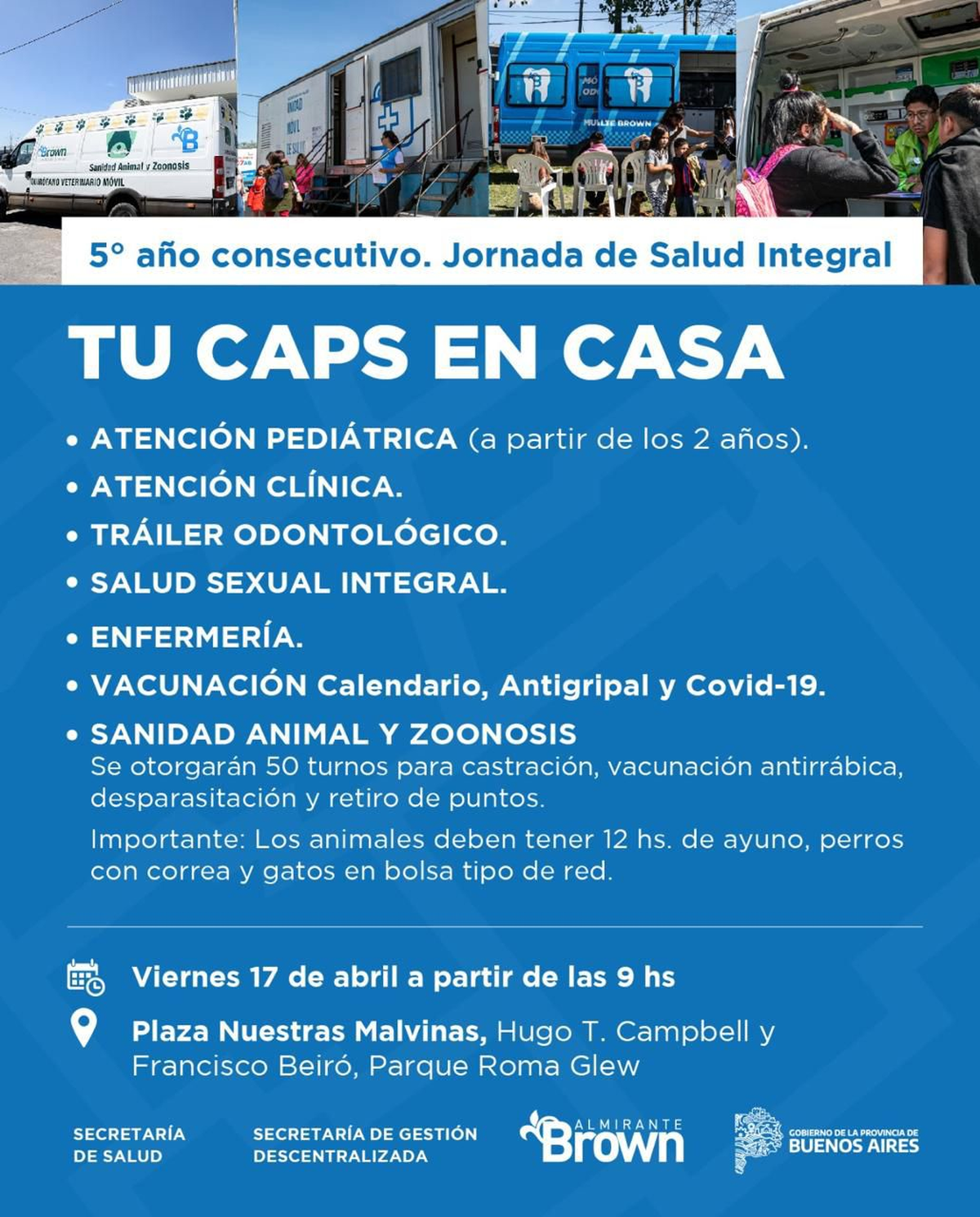 Flyer difundido por el Municipio de Almirante Brown para los vecinos de Glew.