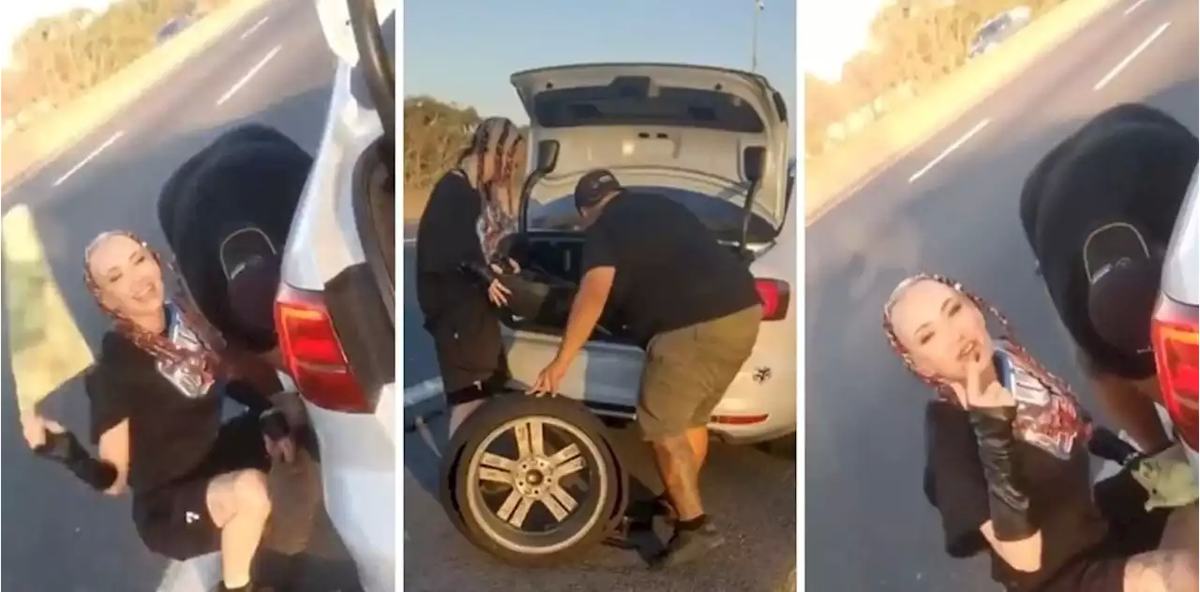 Encontraron a La Joaqui cambiando la rueda de su auto y se volvió viral