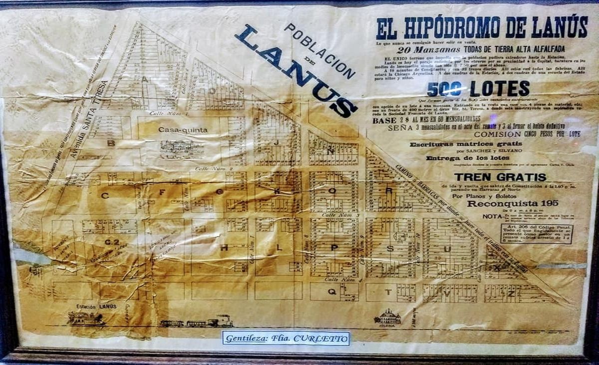 Mapa de la zonas de la actual ciudad de Lan&uacute;s donde se encontraba en hip&oacute;dromo.&nbsp;