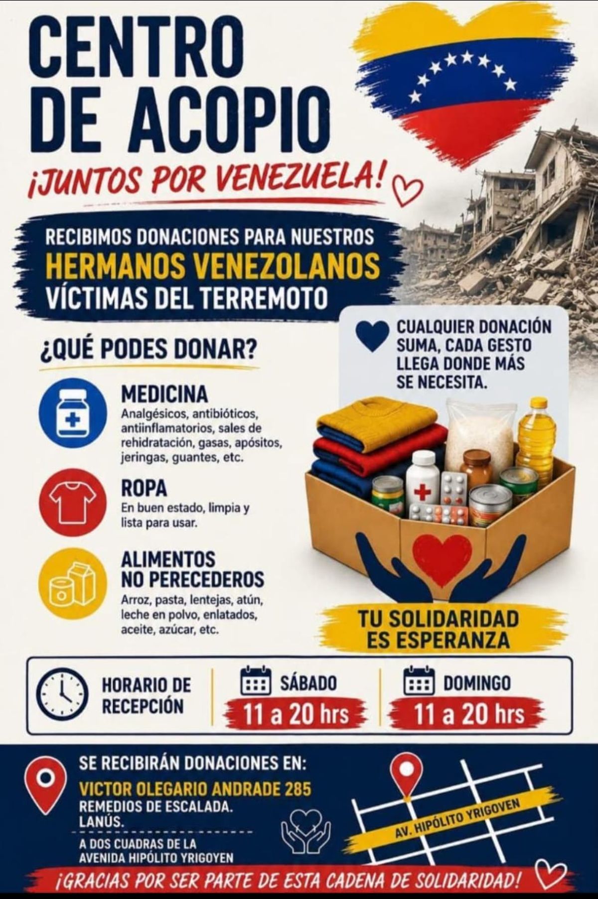Uno de los puntos de acopio para ayudar a los venezolanos afectados por el terremoto.  