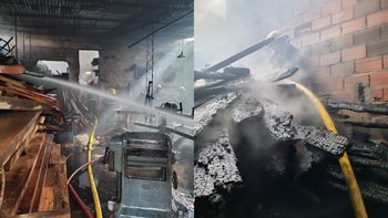 Feroz incendio en una maderera en Almirante Brown: cinco dotaciones de Bomberos trabajaron durante horas